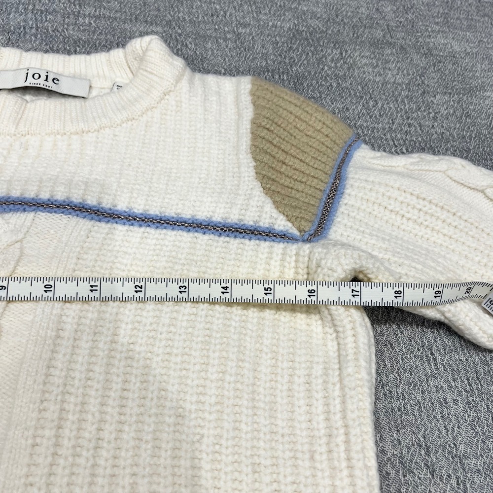 Joie Ivor Colorblock Chunky Cable Knit Wool Sweater Womens XS Cream Old Money - Picture 6 of 15